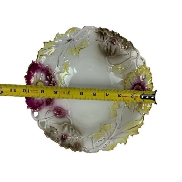Vintage JPF Germany Serving Bowl 10" Floral Gilded Textured Cottagecore Veggies - Picture 9 of 12